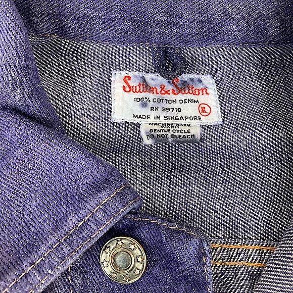 VINTAGE Levi’s Type Jacket Trucker Blue Purple Denim Cotton Silver Size XL - Picture 4 of 10